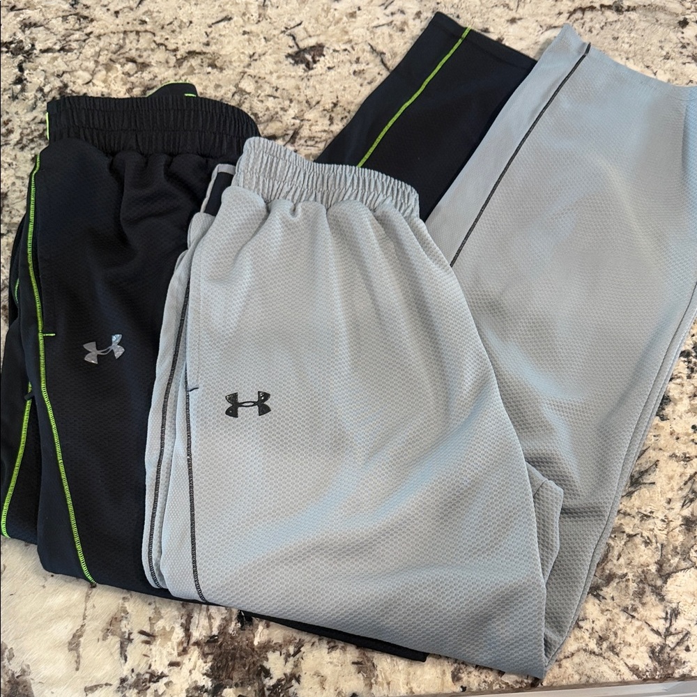 Under Armour Black and Gray Joggers with Green Accents